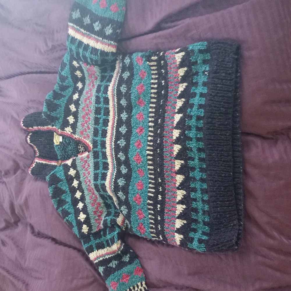 Handmade funky warm bright wool sweater.